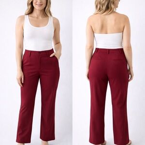 Bamans Burgundy Dress Pants XL - Women’s High Waist Straight Leg Trousers